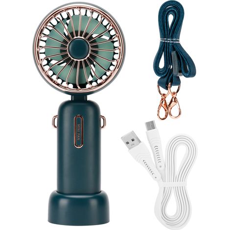 Ventilateur de Poche 3 Vitesses Mini Portable avec Cordon Détachable 4000‑6000RPM Vert (1/5)
