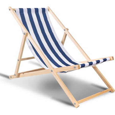 Randaco Liegestuhl Relaxliegestuhl Klappbar Holz Schwingliege klappliege Strandstuhl Blau weiß