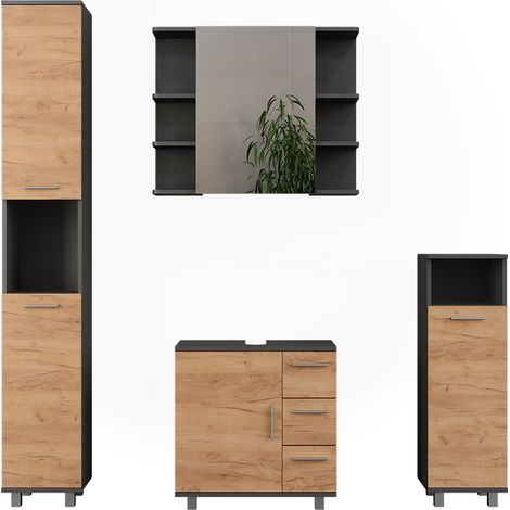 Badmöbel-Set Ilias, Goldkraft Eiche/Anthrazit, 4 Teile, Vicco