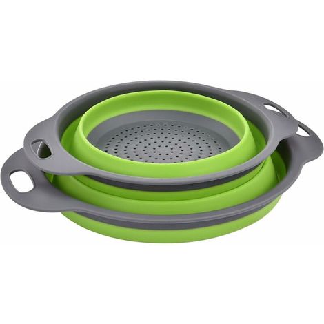 colander foldable, foldable strainer, 2 pieces, silicone strainer, trim noodle strainer (green) (1/5)