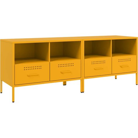 Mobile TV multimediale scaffale per televisione televisore buffet sala da pranzo soggiorno camera da letto 2 pezzi giallo senape 68 x 39 x 50,5 cm acciaio giallo 020028634