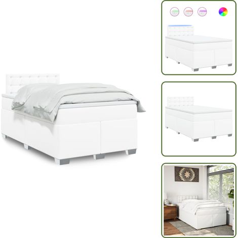 The Living Store Giroletto a Molle con Materasso Bianco 120x190 cm in Similpelle - Materasso a molle insacchettate