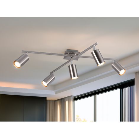 LED Deckenstrahler Silber 5-flammig, verstellbare Spots, Breite 77,5cm (1/5)