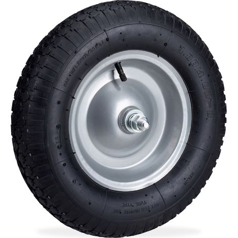 Relaxdays Set of 2 Wheelbarrow Tyre 4.80 4.00-8, Pneumatic, 120 kg Capacity, Spare Wheel with Axle, Garden, Black/Silver