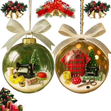 Boule à neige à coudre pour les fêtes - Décoration de Noël rétro antique pour machine à coudre - Cadeau confortable pour couettes et couturiers (A+B) (1/5)