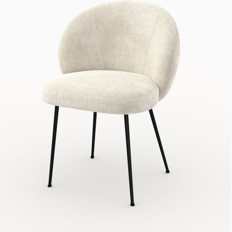 Chaise en velours chenillé écru et métal noir - Bloomy