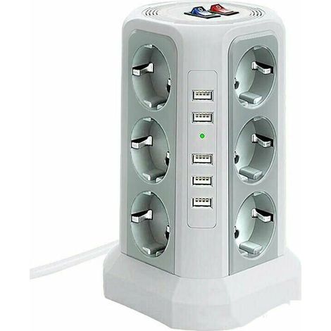royaluxe -Tour multiprise parafoudre et surtension, Multiprise Electrique avec 5 Ports USB et 12 Prises, multiprise avec et 3 Interrupts, Blanc (1/5)
