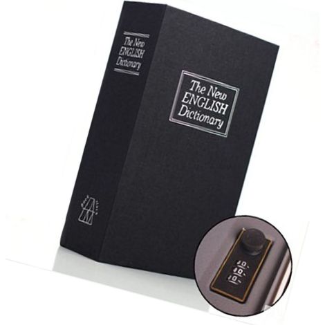 Coffre-fort livre simulé taille moyenne, paroi renforcée, serrure à code, rangement discret pour argent et objets précieux, noir, format moyen (1/4)