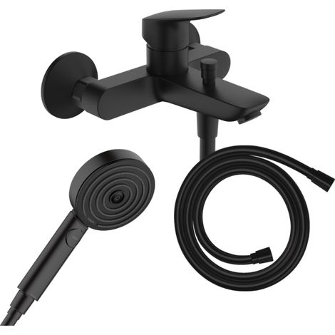 Pack mezclador baño ducha HANSGROHE Logis + flexo Isiflex + rociador HANSGROHE Pulsify Select 105 3 jets negro mate