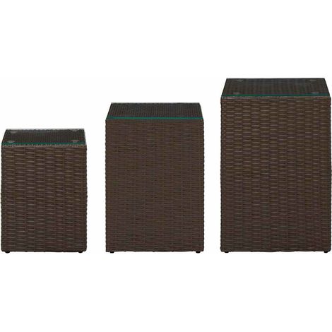 vidaXL Mesa auxiliar 3 pzas superficie vidrio ratán sintético marrón (1/2)