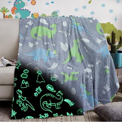 Couverture Dinausore Enfant 150x200,Couverture phosphorescente,en Flanelle Douce et Moelleuse,Grands Cadeaux pour Les Amoureux des Dinosaures(B, 150x200cm) (1/5)