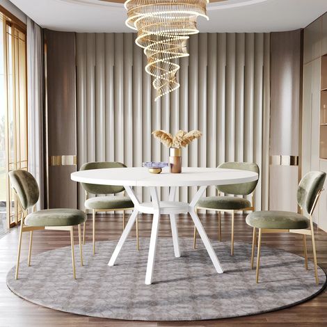 Table ronde 120 cm – Pour salle à manger – Style fermier industriel – Blanc (1/5)