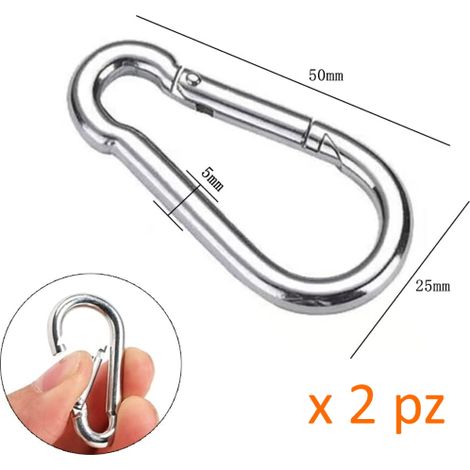 2 X MOSCHETTONE Gancio mm 5x50 ACCIAIO ZINCATO Sicurezza Arrampicata Corda A SCATTO