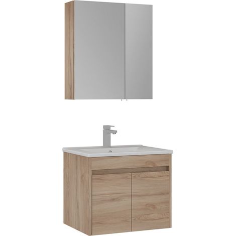 Ensemble Meuble Vasque avec Miroir (2 Pièces) "Side 65 v2" - 65 x 45 x 52 cm - Oak (1/3)