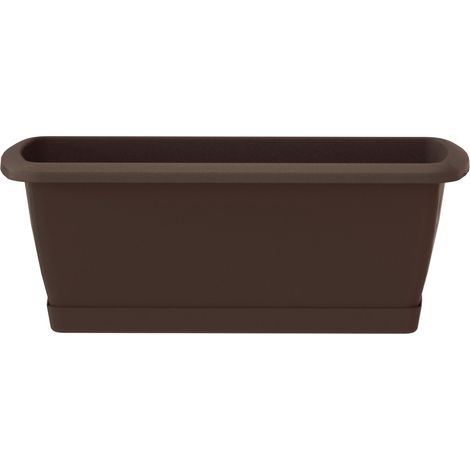 Brauner Kunststoff-Balkonkasten-Blumentopf 39,2x18,4 cm mit Espana-Untersetzer
