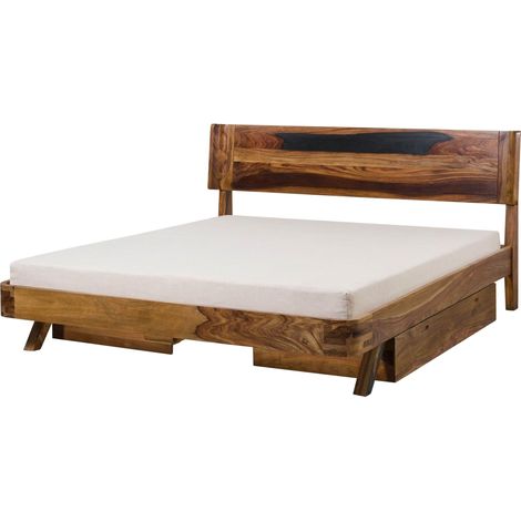 Bett mit Schublade Sheesham Massivholz dunkelbraun lackiert 180x200 cm MAILAND 245 Massivmoebel24 (1/5)
