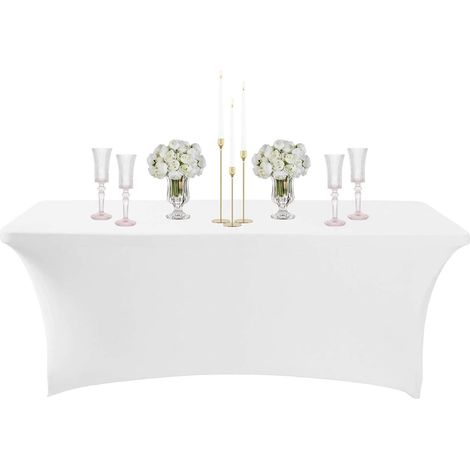 Nappe Rectangulaire Spandex Anti Tache,122cm Blanc Nappe de Table Imperméables Lavable Extensible,pour Décoration Table de Terrasse,Cuisine,Mariage,Anniversaire,Fêtes,Halloween,Pique-niques (1/5)