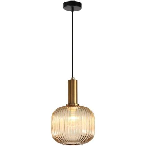 royaluxe -Lustre moderne, douille de lampe suspendue dorée avec abat-jour en verre ambré, lampe suspendue LED (1/5)