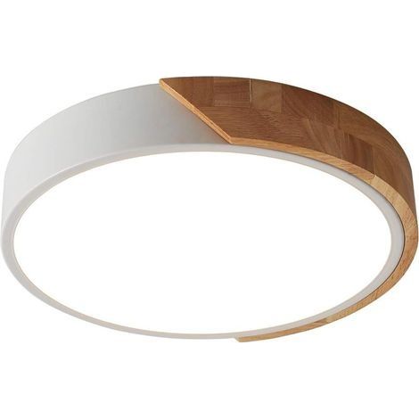 Plafonnier LED rond en bois, 24 W, blanc chaud 3000 K, 2400 lm, diamètre 30 cm. Moderne pour intérieur : salon, cuisine, salle à manger, couloir, bureau et porche. Classe énergétique E. (1/4)