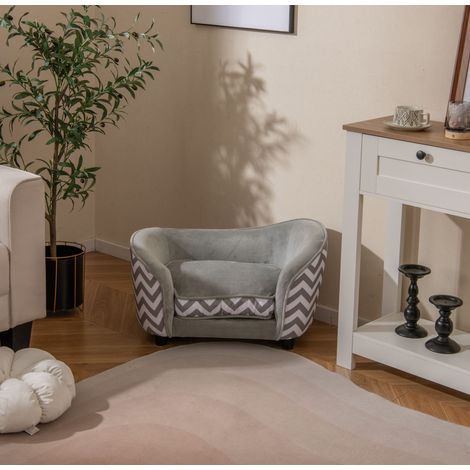 Panier Chien Chat, Lit pour Chien avec Coussin Doux Rempli, Housse Amovible et Lavable, Poche Arrière de Rangement, 4 Pieds Solides, Charge 50 kg