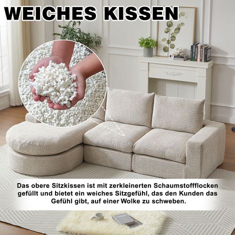Canapé en chenille avec éléments incurvés et chaise longue, entièrement compressé et sans structure, canapé modulaire combinable avec chaise longue en L, canapé compressé en mousse, aucun montage requ (1/5)