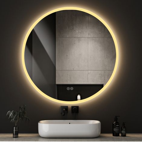 Miroir LED rond salle de bain 70 cm verre trempé argent antibuée IP44 - CHICFURN (1/5)