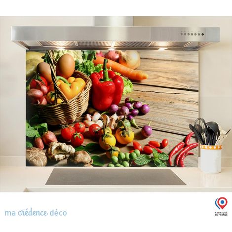 Fond de hotte : Légumes et panier - Verre trempé - 70 cm - 60 cm