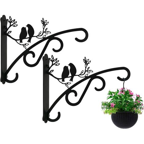 Lot de 2 supports de panier suspendus pour extérieur et intérieur, grands supports de plantes avec crochets muraux en acier massif (1/5)