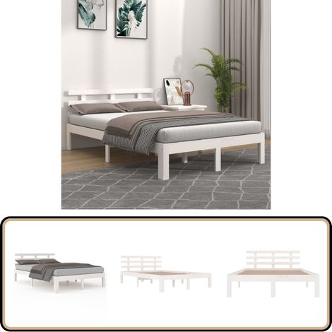 Massivholzbett Weiß 200x200 cm - Holzbett - Massivholzbette - Kiefernbett - Doppelbett - Weißes Bett