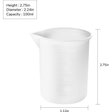 Lot de 8 gobelets doseurs en silicone de 100 ml - Gobelet doseur en plastique - Pour le bricolage, la résine époxy, la cire d'art, la cuisine (1/5)