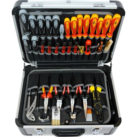 Malette de rangement 700L en aluminium – 46 x 35,5 x 18 cm – 56 poches pour outils – Conception renforcée avec charnières stables – Famex (1/2)