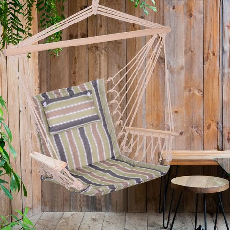 Sedia amaca sospesa da viaggio traspirante Outsunny, dimensioni: 100L x 49W x 106H cm, macramè di cotone, poliestere, a righe multicolore