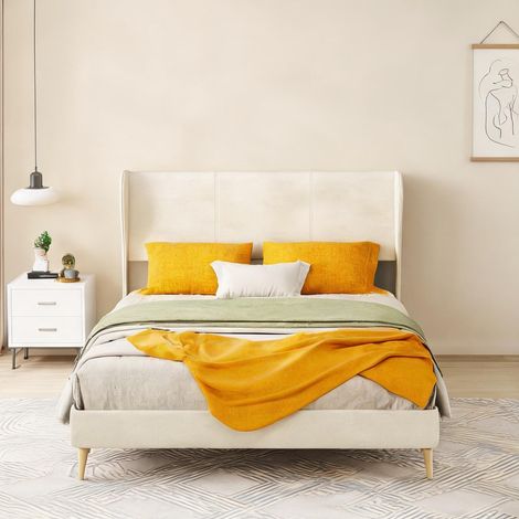Tête de lit beige en tissu métal 200 x 140 x 133 cm (1/5)