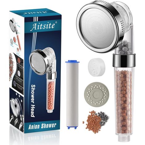 Pommeau de douche avec filtre en coton PP, 3 modes d'économie d'eau, pommeau de douche amovible. (1/5)