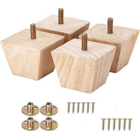 Un ensemble de 4 pieds de meubles carrés en bois massif, de 2 pouces de haut, style, boulons M8, pieds de meubles remplaçables, pieds de canapé, avec boulons pré-percés de 5/16 pouces et plaque de mon (1/5)