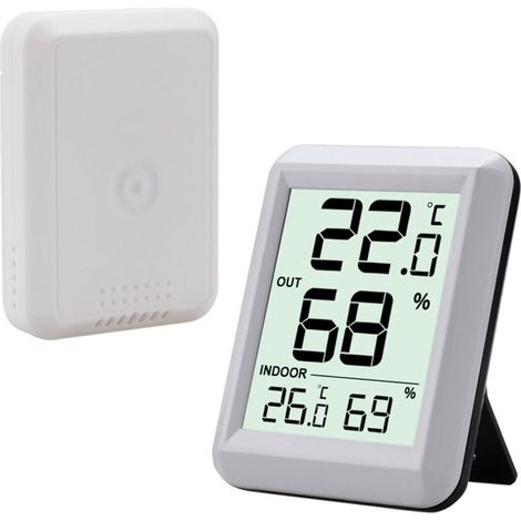 Thermomètre intérieur et extérieur, connecté avec capteur extérieur sans fil, hygromètre numérique avec grand écran LCD, commutateur ℃/℉. Pour bureau, maison, chambre. (1/5)