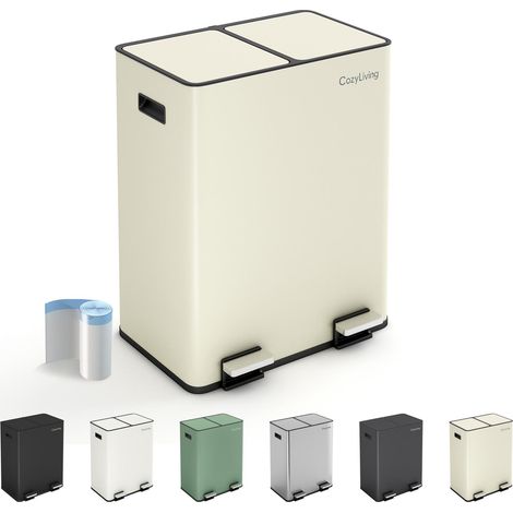 Premium Stainless Steel Dual Compartment Pedal Bin 30L+30L BEIGE (1/5)