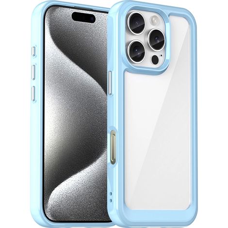 Custodia a tema spazio esterno con cornice in gel per iPhone 16 Pro - Blu (1/5)