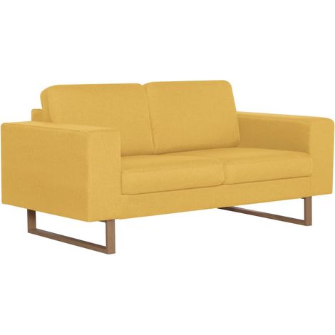 Canapé droit fixe 2 places, Canapé de relaxation Meuble de Salon, Tissu Jaune OIB7365E (1/5)
