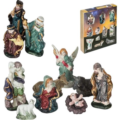 Figuras de cerámica para belén, incluye 11 piezas, multicolor. (1/5)