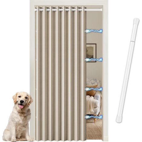 Blackout Door Curtain Linen Look No Drilling Telescopic Rod (1/5)