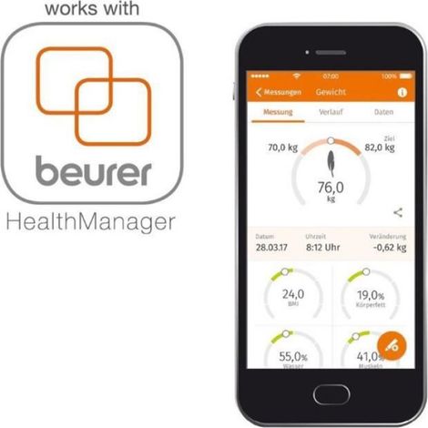 Impédancemètre Connecté - Bluetooth - Affichage Numérique Poids IMC Graisse Corporelle - Capacité 180 kg - 8 Mémoires Utilisateurs - 1 Pièce (1/5)