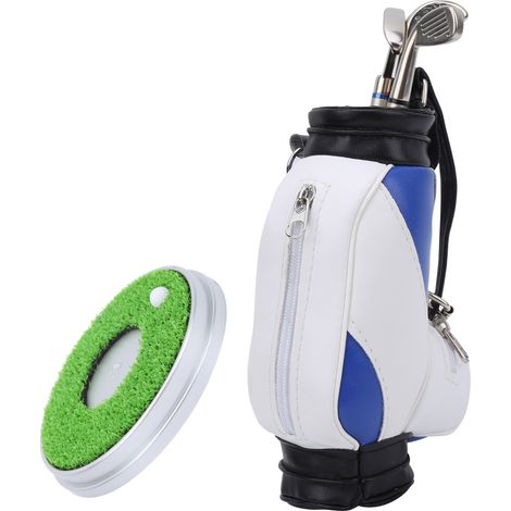Mini porte-stylo de golf de bureau en alliage de zinc avec stylos de golf, coffret souvenir, bleu et blanc (1/5)