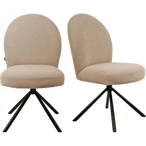 Lot de 2 chaises rotatives 180° en tissu beige et métal noir - JULIEN (1/5)