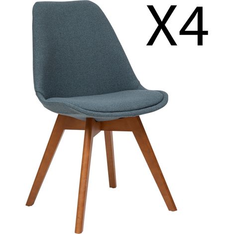 Lot de 4 chaises de table en tissu polyester coloris bleu, pieds en bois foncé - Longueur 48 x Profondeur 55.2 x Hauteur 79.5 cm -PEGANE- (1/3)