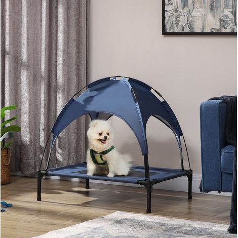 Lit pour chien surélevé pliable avec auvent, tissu Oxford 600D et filet respirant, bleu foncé HAVRYA (1/3)