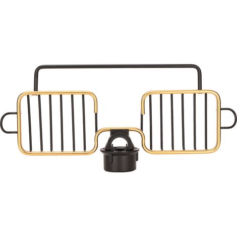 Étagère de rangement pour robinet en aluminium et plastique avec deux compartiments et barre porte-serviettes pour éponges et chiffons, style cuisine/salle de bain, noir et or (1/5)