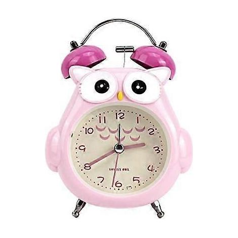 Kinderwecker mit niedlicher Eule, lautem Alarm, geräuschlosem Geräusch und Nachtlicht – Rosa