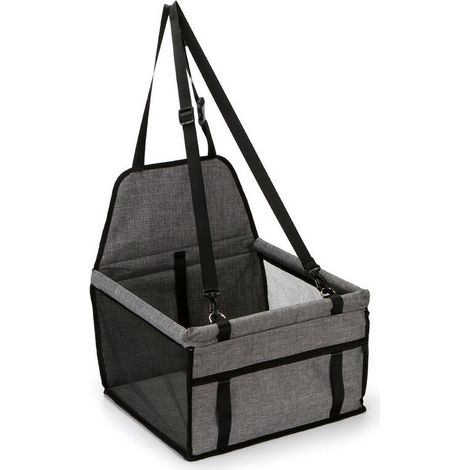 Sac de Transport Chien et Chat avec Rehausseur, Ceinture de Siège de Voiture de Sac de Voiture d'animal Familier Respirant pour l'animal Chat de Chien Gray 40×35×25cm (1/3)
