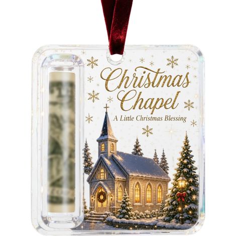 Porte-monnaie suspendu en acrylique pour Noël, motif de vœux imprimé, étiquette de rangement pour billets roulés, décoration pour sapin de Noël (1/5)